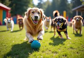 Dogs playing outdoors in a park