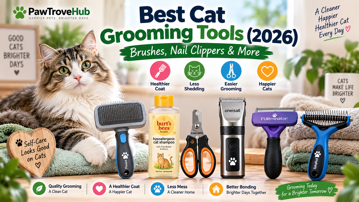 Best cat grooming tools 2026 featuring cat brushes, nail clippers, pet clippers, shampoo and deshedding tools